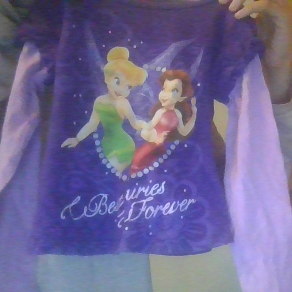 Tinker Bell purple shirt.